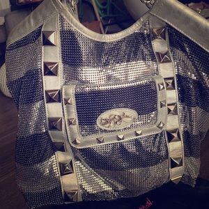 Betsey Johnson metal stud and chain tote